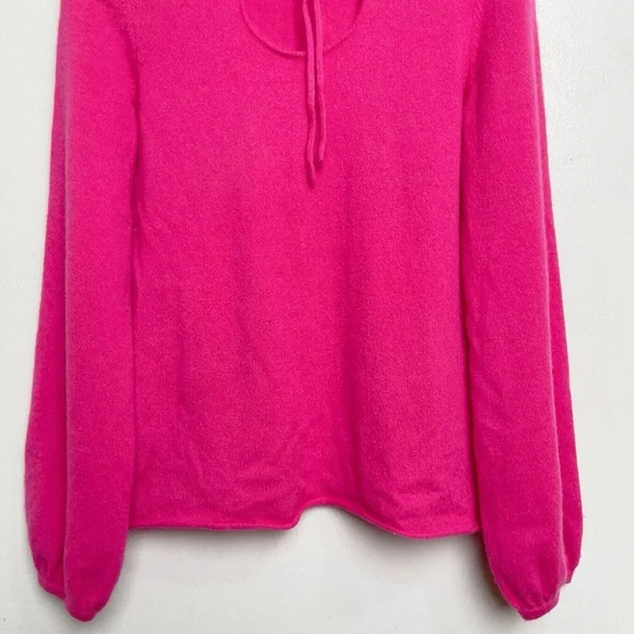 Prive Cashmere Womens Medium Key Hole Ruched Neck Fuchsia Sweater - Picture 7 of 13